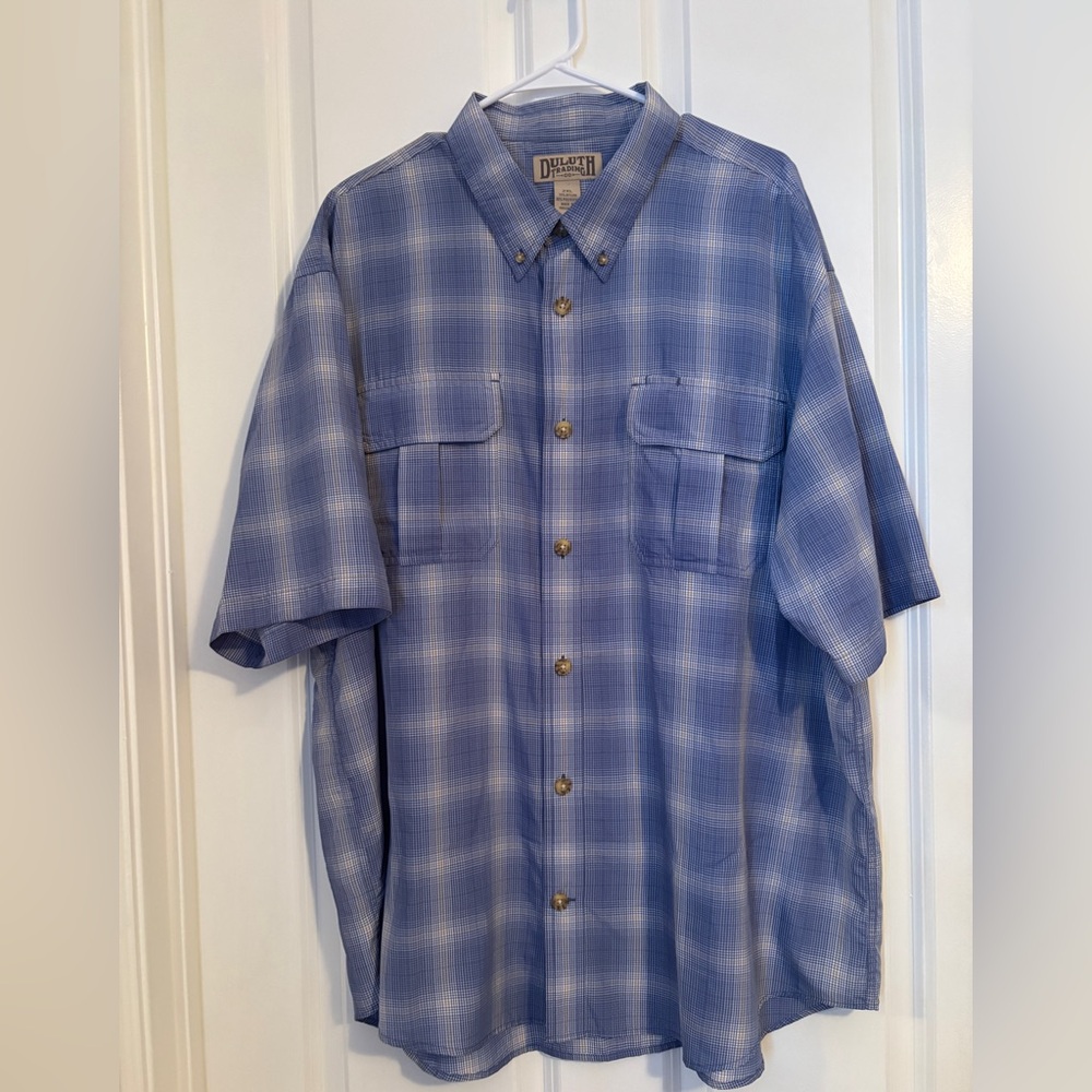 Duluth Trading Co - Light Blue Checkered Men's Shirt.  Size 2XL. Poly/Nylon.
